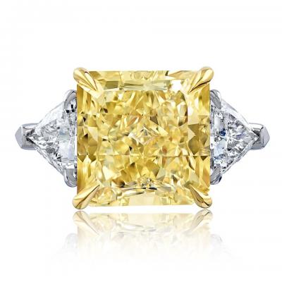 10 carat Radiant Cut Diamond Fancy Yellow Three Stone Engagement Ring