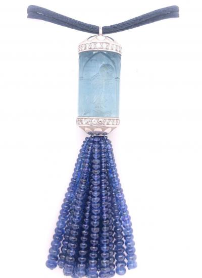 100 Carat Aquamarine Platinum and Diamond Pendant Tassle