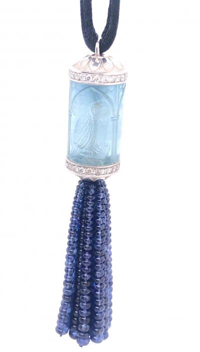 100 Carat Aquamarine Platinum and Diamond Pendant Tassle
