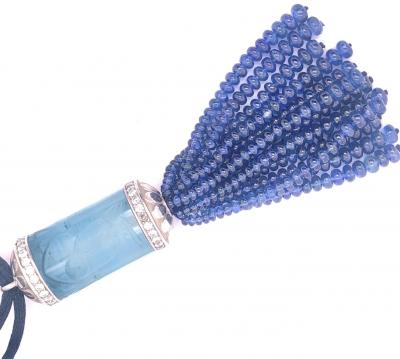 100 Carat Aquamarine Platinum and Diamond Pendant Tassle