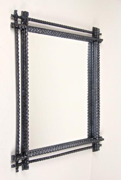 10th Century Rustic Tramp Art Wall Mirror Notch Cut Design AT circa 1880