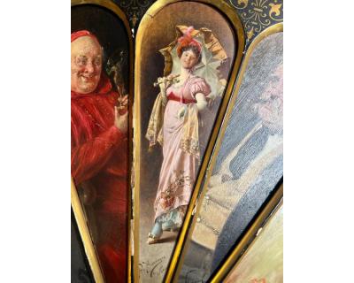 11 Oil Painting Panels in a Majestic Fan Shape Featuring Isidor Kaufmann