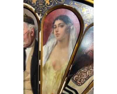 11 Oil Painting Panels in a Majestic Fan Shape Featuring Isidor Kaufmann