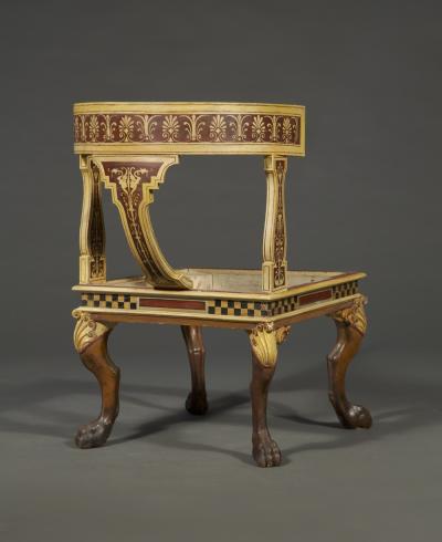 11665 AN UNUSUAL AND LARGE PAIR OF ETRUSCAN PAINTED KLISMOS INSPIRED CHAIRS