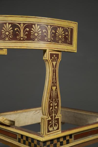 11665 AN UNUSUAL AND LARGE PAIR OF ETRUSCAN PAINTED KLISMOS INSPIRED CHAIRS