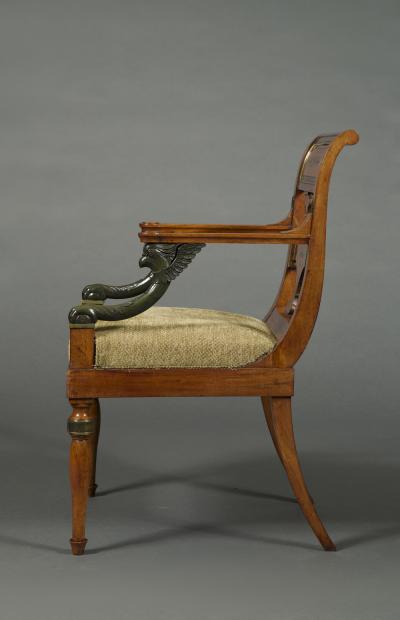 11701 PAIR OF NEOCLASSICAL EBONY AND GILT BRASS INLAID ARMCHAIRS