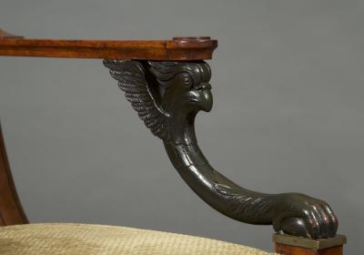 11701 PAIR OF NEOCLASSICAL EBONY AND GILT BRASS INLAID ARMCHAIRS