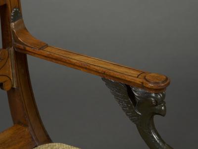 11701 PAIR OF NEOCLASSICAL EBONY AND GILT BRASS INLAID ARMCHAIRS