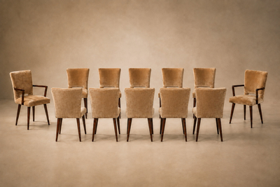 12 Brazilian Rosewood and Mohair Dining Chairs Including Two Head Chairs