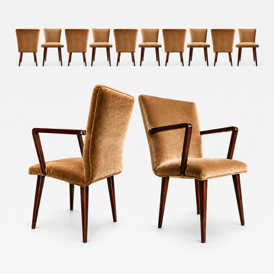 12 Brazilian Rosewood and Mohair Dining Chairs Including Two Head Chairs