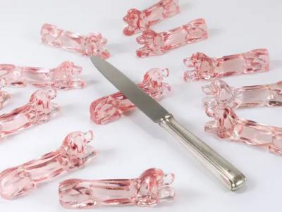 12 French Art Deco Dachshund Basset Hound Knife Rests Ros Glass France 1930s