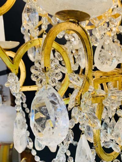 12 Light Gilt Metal Rock Crystal Chandelier Hollywood Regency in Style 