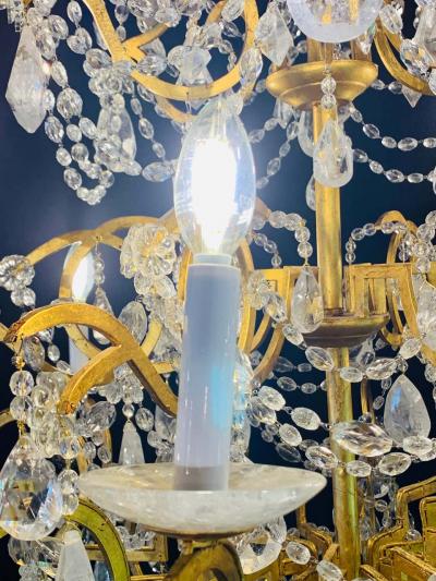 12 Light Gilt Metal Rock Crystal Chandelier Hollywood Regency in Style 