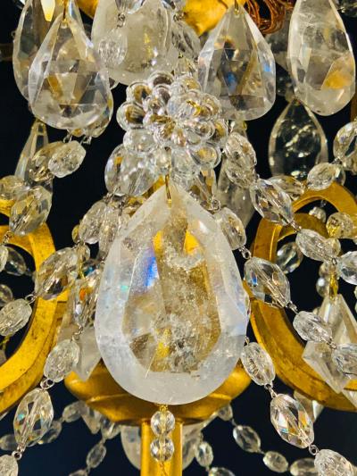 12 Light Gilt Metal Rock Crystal Chandelier Hollywood Regency in Style 