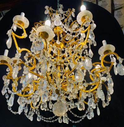 12 Light Gilt Metal Rock Crystal Chandelier Hollywood Regency in Style 