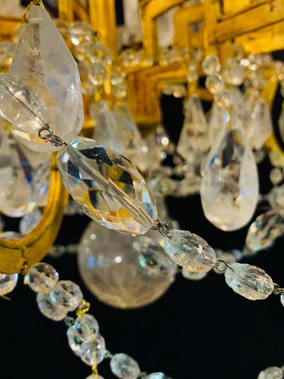 12 Light Gilt Metal Rock Crystal Chandelier Hollywood Regency in Style 