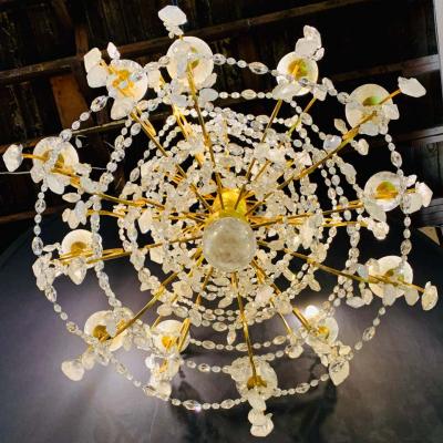 12 Light Gilt Metal Rock Crystal Chandelier Hollywood Regency in Style 