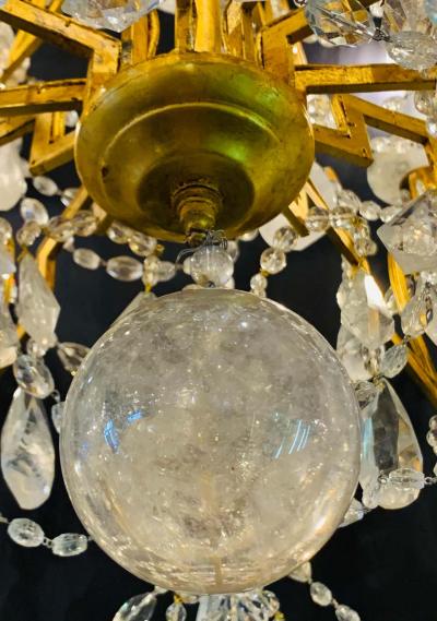 12 Light Gilt Metal Rock Crystal Chandelier Hollywood Regency in Style 
