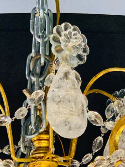 12 Light Gilt Metal Rock Crystal Chandelier Hollywood Regency in Style