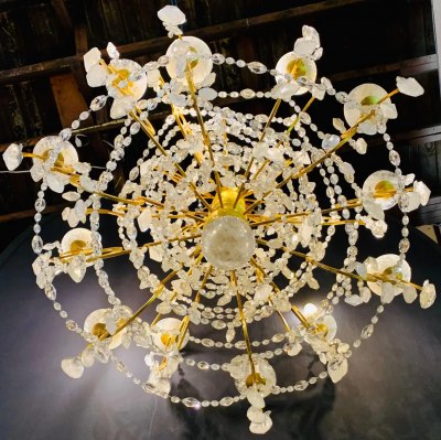 12 Light Gilt Metal Rock Crystal Chandelier Hollywood Regency in Style