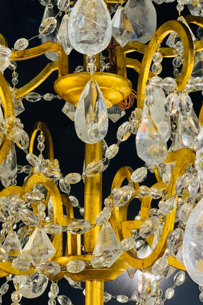 12 Light Gilt Metal Rock Crystal Chandelier Hollywood Regency in Style