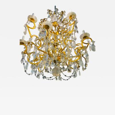 12 Light Gilt Metal Rock Crystal Chandelier Hollywood Regency in Style