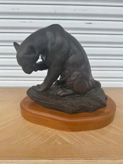12 Nicholas Wilson Bronze Mountain Lion Sculpture on Wood Base 3 25