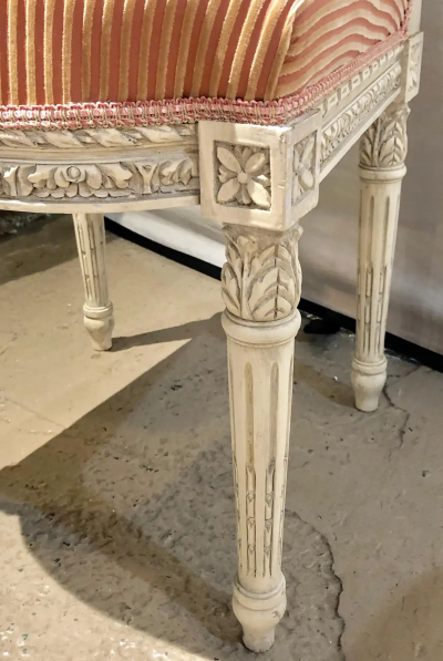 12 Swedish Louis XVI Style Dining Side Chairs Painted Carved Frames New Fabric