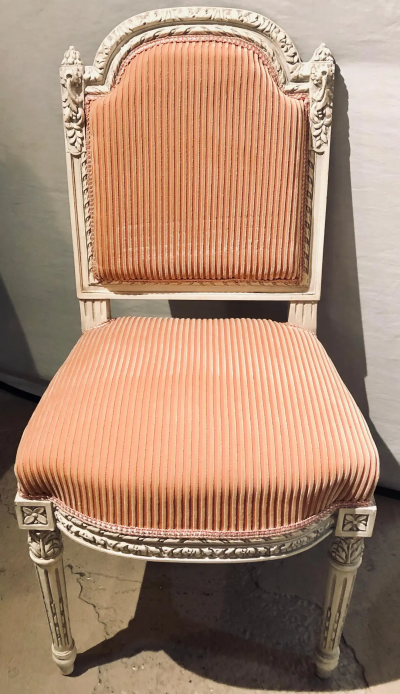12 Swedish Louis XVI Style Dining Side Chairs Painted Carved Frames New Fabric