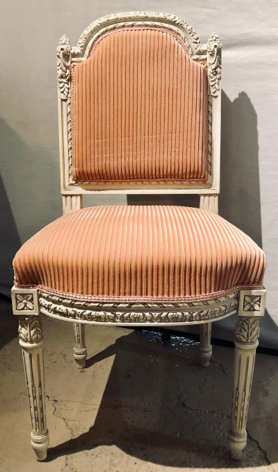 12 Swedish Louis XVI Style Dining Side Chairs Painted Carved Frames New Fabric