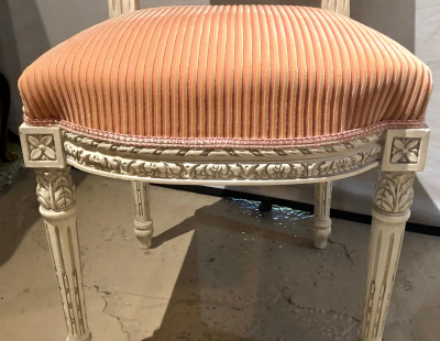 12 Swedish Louis XVI Style Dining Side Chairs Painted Carved Frames New Fabric