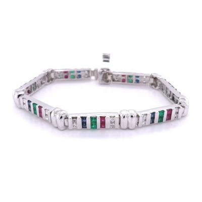 12 carat Diamond Ruby Emerald and Sapphire 18K White Gold Bracelet