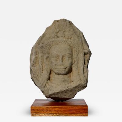 12th Century Khmer Sandstone Buddha Apsara Head
