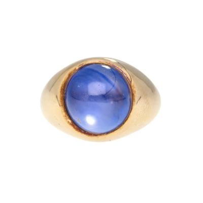 13 83 Carat No Heat Sri Lanka Blue Star Sapphire Solitaire Bezel 18K Mens Ring