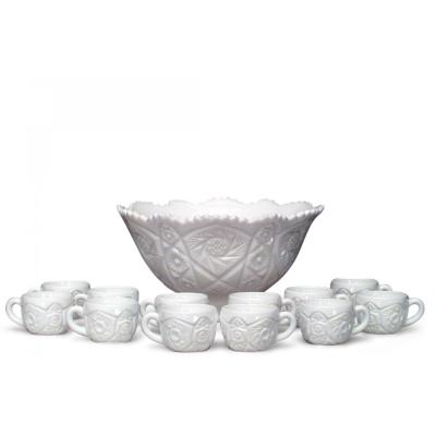 13 Piece American Art Deco Imperial Milk Glass Punch Bowl Set