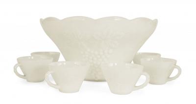 13 Piece American Victorian Milk Glass Punch Bowl Set