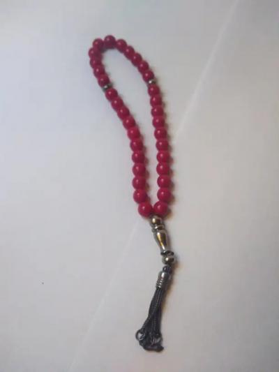 13 Sterling Silver and Red Worry Beads