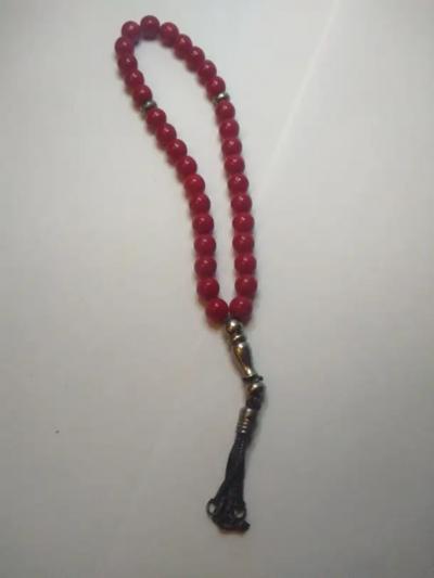 13 Sterling Silver and Red Worry Beads