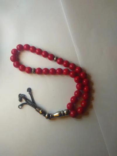 13 Sterling Silver and Red Worry Beads