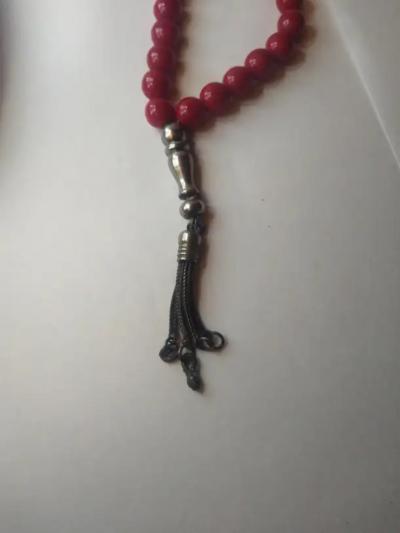 13 Sterling Silver and Red Worry Beads