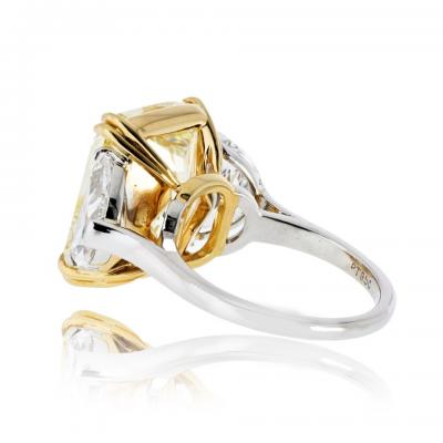 13 ct Cushion Cut Fancy Yellow GIA Diamond Three Stone Diamond Engagement Ring