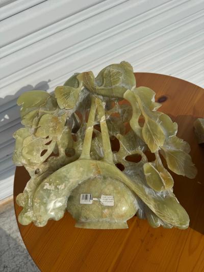 14 5 Jade 2 piece Sculpture of Grapes and Birds