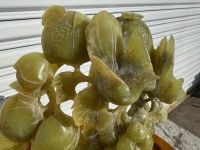 14 5 Jade 2 piece Sculpture of Grapes and Birds