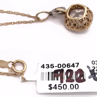 14 Karat Gold Necklace with Round Sapphire and Diamond Pendant