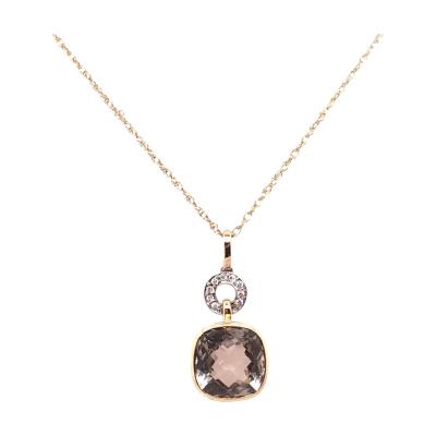 14 Karat Gold Necklace with Round Sapphire and Diamond Pendant