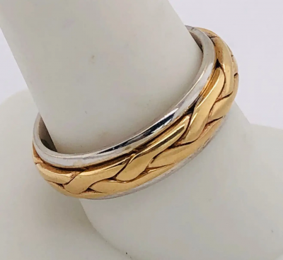 14 Karat Two Tone Gold Braid Styled Band or Wedding Ring