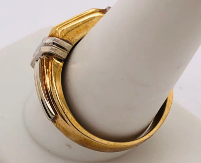 14 Karat Two Tone Gold Contemporary Ring with Diamonds 0 75 Total Diamond Weight