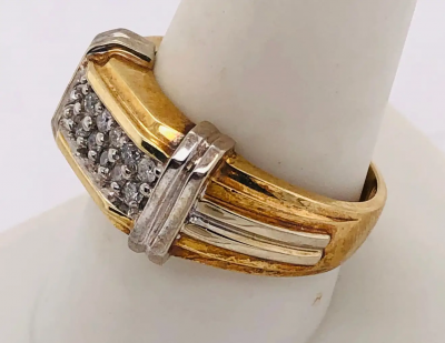 14 Karat Two Tone Gold Contemporary Ring with Diamonds 0 75 Total Diamond Weight