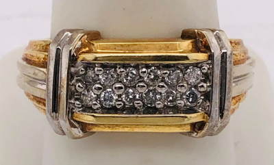 14 Karat Two Tone Gold Contemporary Ring with Diamonds 0 75 Total Diamond Weight