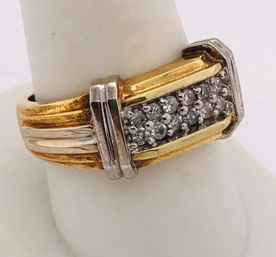 14 Karat Two Tone Gold Contemporary Ring with Diamonds 0 75 Total Diamond Weight